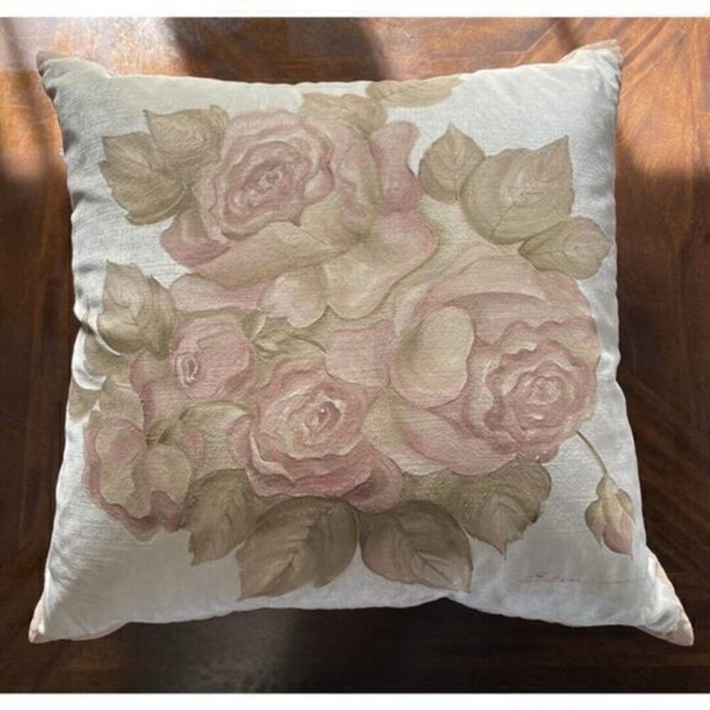 Eastern Accents Hand Crafted Hand Painted Rose Velvet Down Throw Pillow  21 x 21